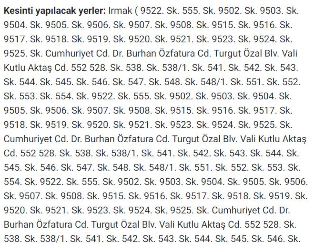 İzmir'de güncel elektrik kesintileri