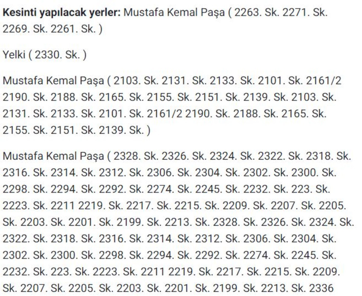 İzmir'de güncel elektrik kesintileri