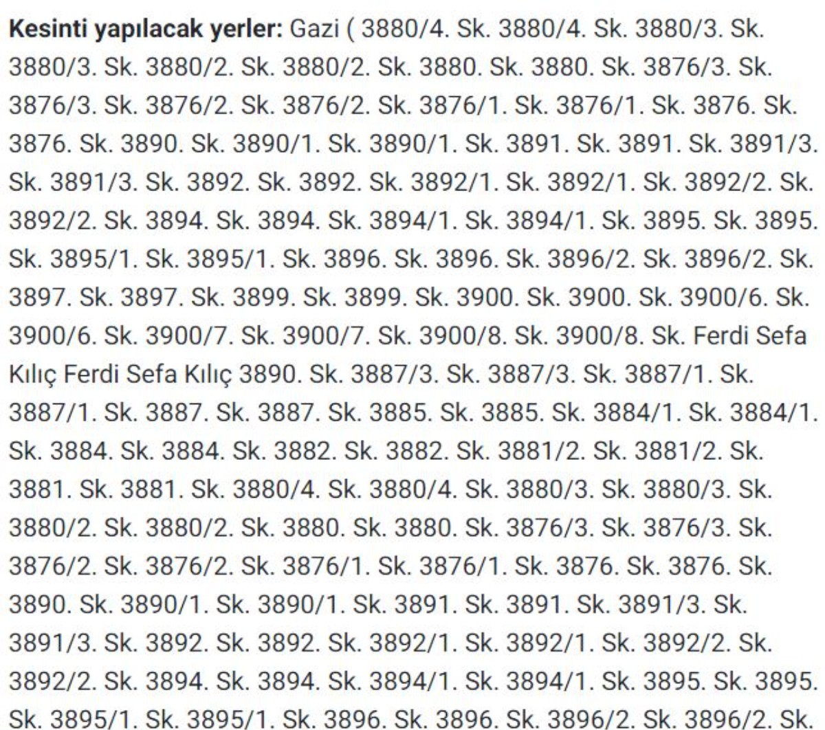 İzmir'de güncel elektrik kesintileri